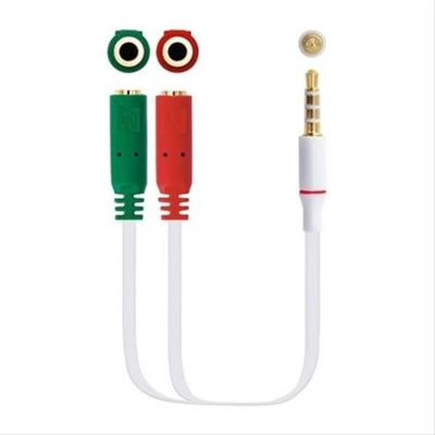 CABLE ADAPTADOR AUDIO JACK 3 5M 4PIN 2xJACK 3 5H 3PIN BLANCO 20CM